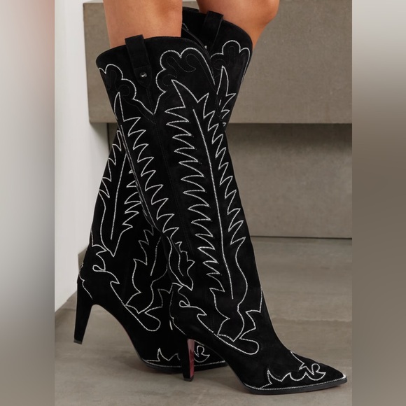 NEW Christian Louboutin Santia Botta Strass Black Heeled Boots Size 36 - Picture 7 of 8